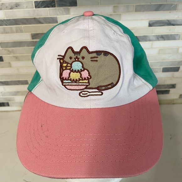 Pusheen the cat by Culture Fly Embroidered Pastel Pink Green Adjustable cap hat - Picture 1 of 6